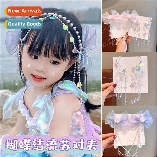 Children bow ehead chain ehead jewelry pearl tassel hair cli