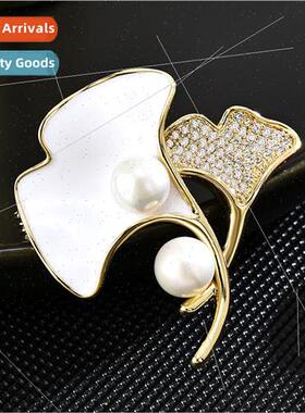New ginkgo biloba brooch zirconia leaves lapel pin coat su c