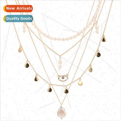Raw Gold Europe Pearl Stacking Necklace Women Whacked Gold A