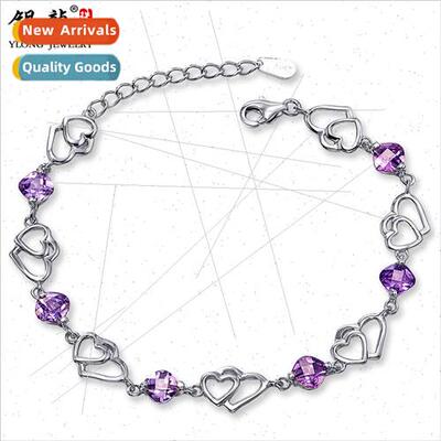 s925 silver jewelry double hearts together zircon bracelet b