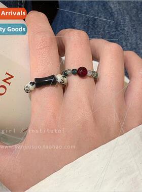 Cinnabar Mole New Chinese ink bamboo beaded ring female nich