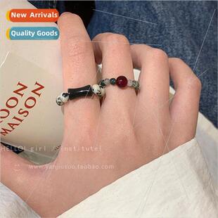 Cinnabar Mole New Chinese ink bamboo beaded ring female nich