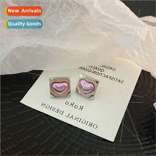 Korea new tide square dazzle color purple love heart earring