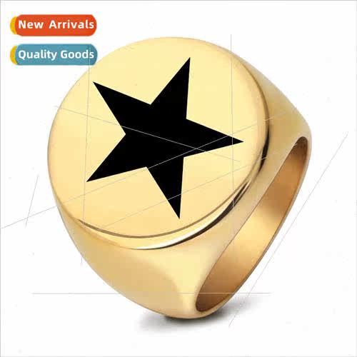Europe punk tanium steel round simple pentagram men ring ret