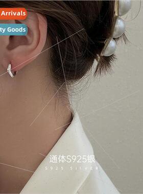 S925 silver simple geometric earrings适用men women circle ni