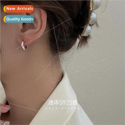 S925 silver simple geometric earrings适用men women circle ni