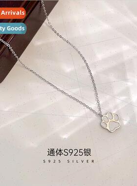 S925 silver cat paw necklace women summer niche cat paw prin