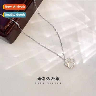 S925 silver cat paw necklace women summer niche cat paw prin