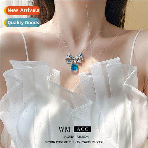 Blue Zirconia Ribbon Necklace French Fashion mple Chain Neck