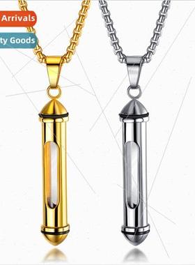 Tanium Steel Cylinder Pendant Openable Pet Urn Necklace Stai