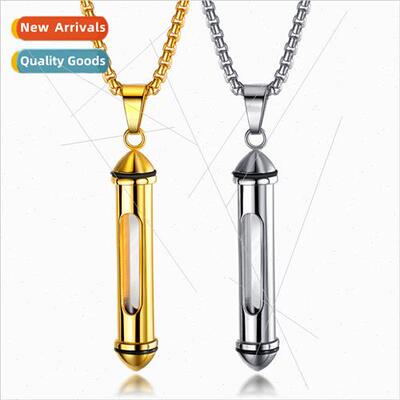 Tanium Steel Cylinder Pendant Openable Pet Urn Necklace Stai
