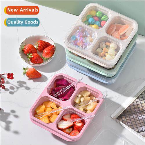 Square compartment lunch box four snack nuts wh lid platter