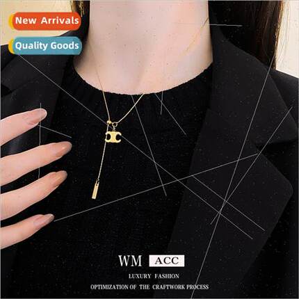 Tanium Steel Metal Letter Pull-Out Adjustable Necklace Versa