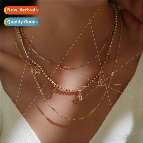 Europe new niche pentagram wh diamonds collarbone chain mult