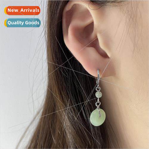 Peace button earrings new Chinese jasper round beads Hanfu c