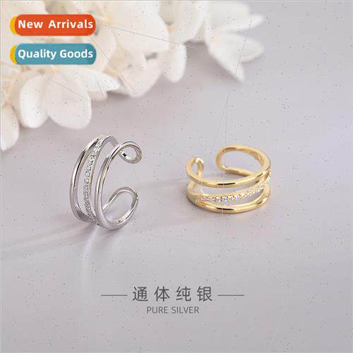 s925 silver Korea diamond triple line ring fashion simple op