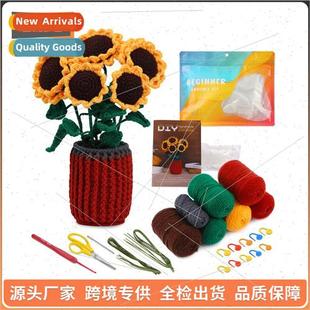 Handmade DIY Wool Crochet Sunflower Bouquet Potted Ornament