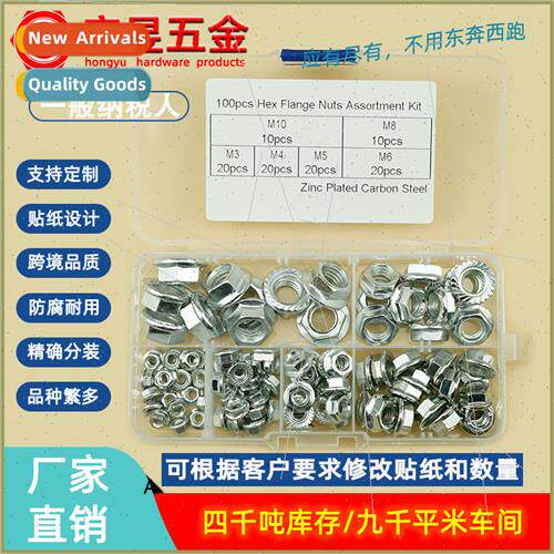 Whe Zinc Plated 100pcs M3 M4 M5 M6 M8 M10 Flange Nut Set