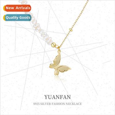 925 silver butterfly pearl necklace female hundred ins retro