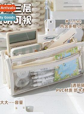 Boys transparent pencil case large capacy 4 layer pencil cas