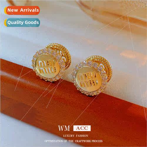 Plated zirconia hollowed out letters circle earrings fashion