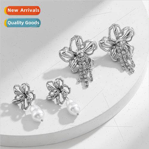 Lava flowers diamonds earrings female Europe winter new pear