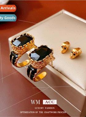 lver pin vintage square oil drip skull earrings versatile ea