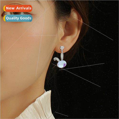 Moonstone Bunny Earrings Cute Japan Dazzling Zirconia Love E