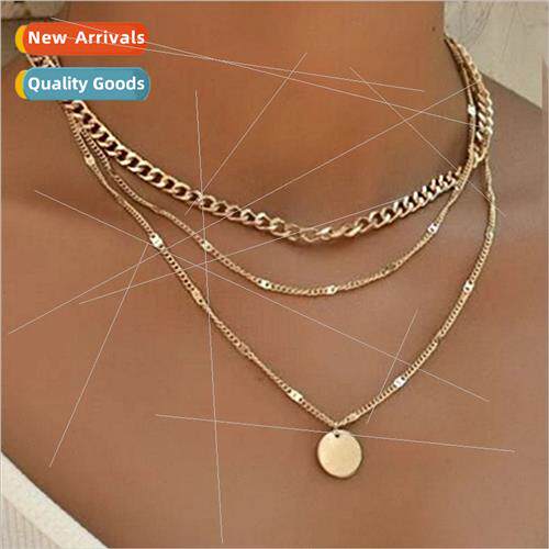 Men Women Multi-Layered Circle Pendant Necklace