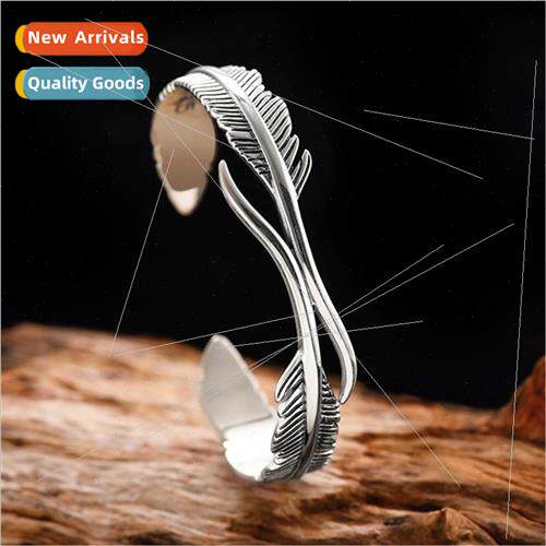 Vintage Thai silver double feather bracelet opening simple M