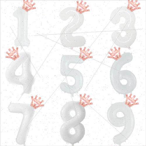 New 32 40 inch whe number balloon wh gold rose gold crown da
