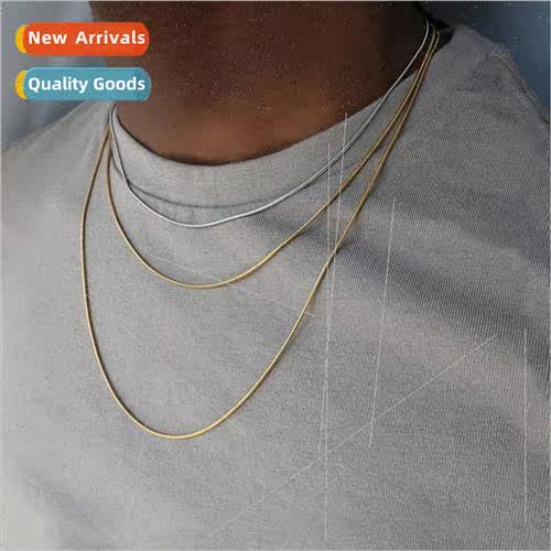 Tanium steel round snake chain long stainless steel necklace