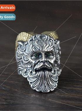 Vintage old finger ring men ram horn satanic open index fing