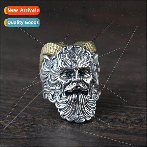 Vintage old finger ring men ram horn satanic open index fing