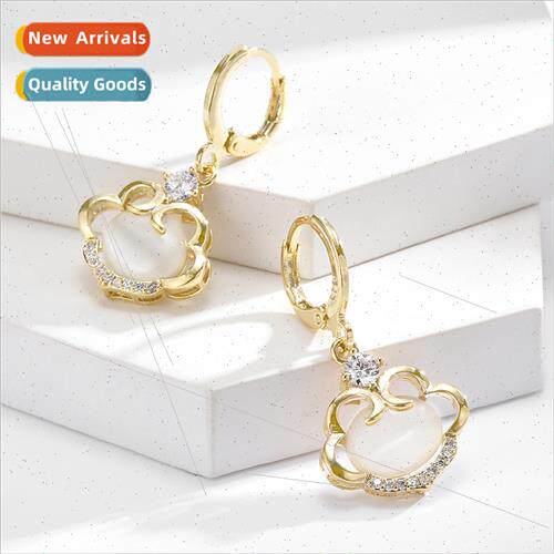 New cat eye zircon peace lock ins hundred wh earrings S925 s