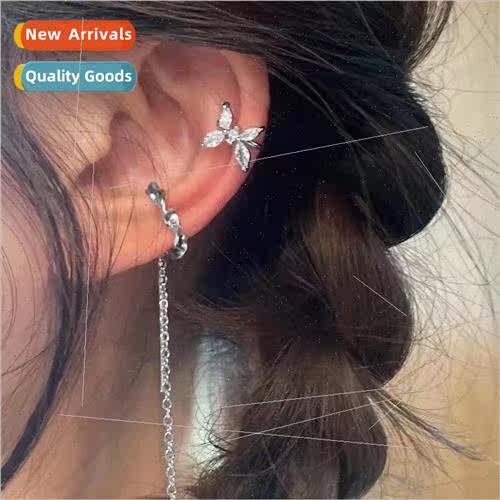 Zirconia butterfly tassel ear clips female ins Korea niche w