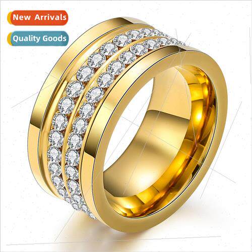Europe simple diamond two rows Stainless ring hundred matchi