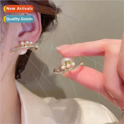 925 silver needle fashion new arc pearl shiny earrings lerar