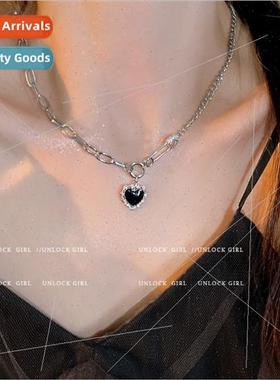 Zirconia Black Heart Splicing Pin Necklace Women che  Collar