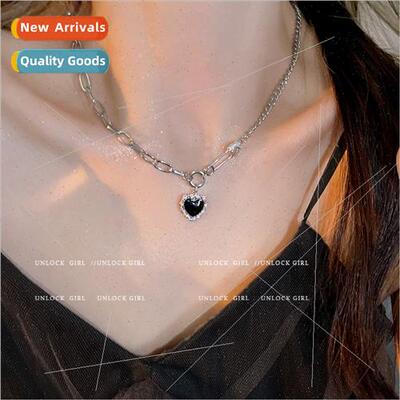 Zirconia Black Heart Splicing Pin Necklace Women che  Collar