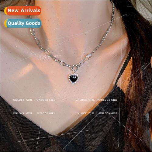 Zirconia Black Heart Splicing Pin Necklace Women che  Collar