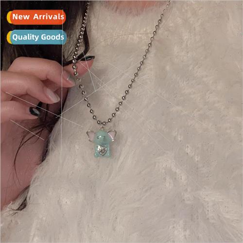 Pink Ears Dumbo Love Zirconia Necklace Drip Glaze Cartoon Cu