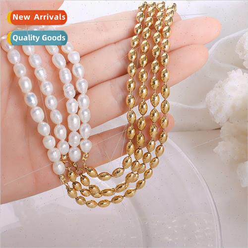 French ins oval bead chain lockbone chain patchwork necklace
