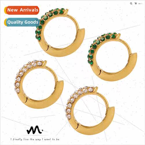Zirconia ear buckle round small earrings tanium steel gold-p
