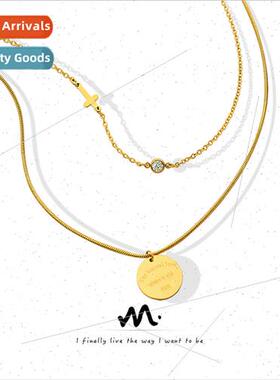 Europe hip-hop feeling thin snakebone chain round pendant cr