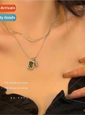 Green zirconia necklace two wear sense ins Korea snakebone c
