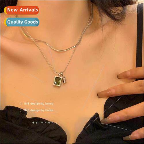 Green zirconia necklace two wear sense ins Korea snakebone c