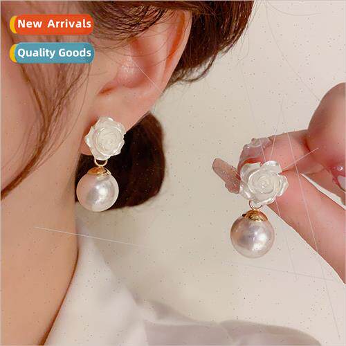 Vintage camellia flower pearl earrings s925 silver needle ge