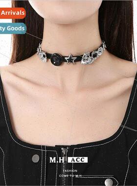 Pentagram Clothespin Necklace Women Sweet Cool ins Black Lea