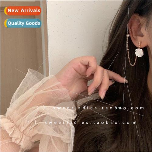 Asymmetrical rose earrings stud ear bone clip ins retro chai